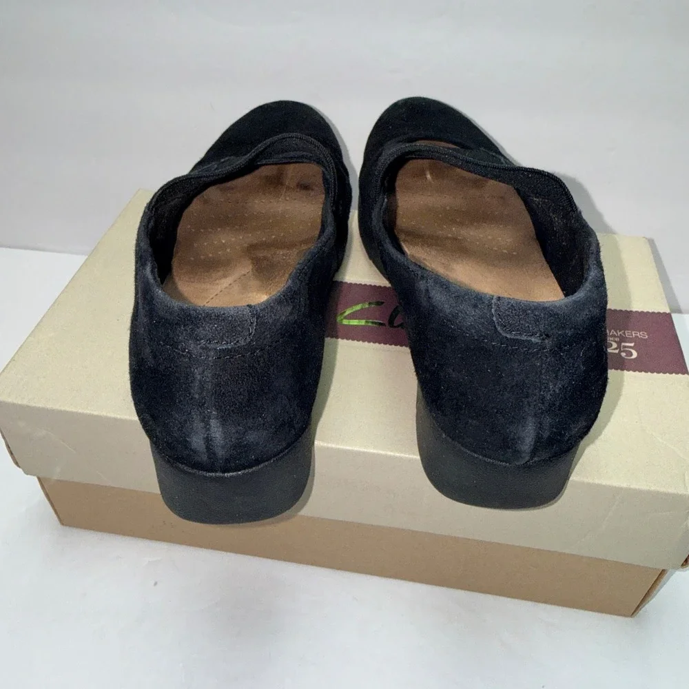 Clarks Daelyn Villa Black Suede Elastic Strap Wedge‎ Loafers 26102697 Womens 6M